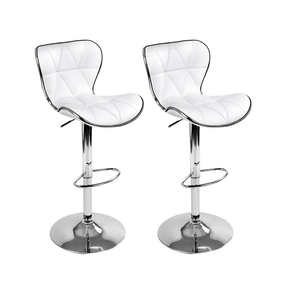 Artiss Set Of 2 Pu Leather Patterned Bar Stools White And Chrome Benches Bar Stools