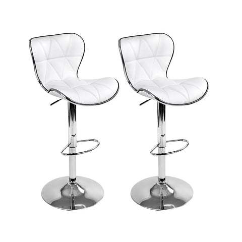 Artiss Set Of 2 Pu Leather Patterned Bar Stools White And Chrome Benches Bar Stools