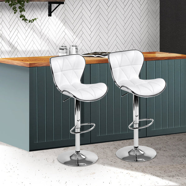 Artiss Set Of 2 Pu Leather Patterned Bar Stools White And Chrome Benches Bar Stools