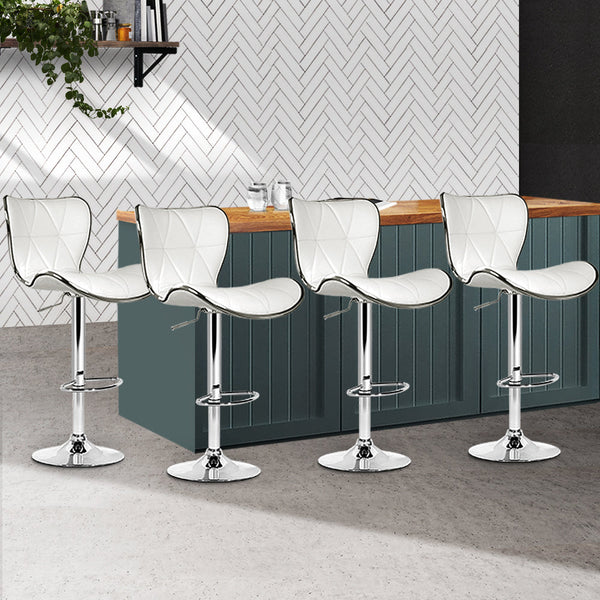 Artiss Set Of 4 Pu Leather Patterned Bar Stools White And Chrome Benches Bar Stools