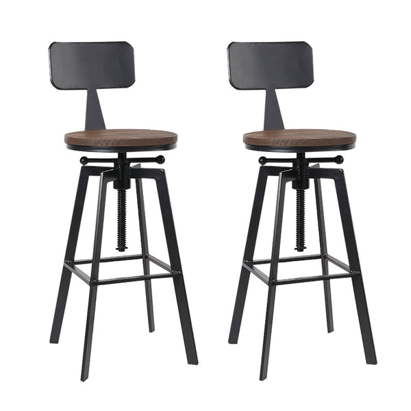 Artiss Set Of 2 Rustic Style Metal Bar Stool Black And Wood Benches Bar Stools