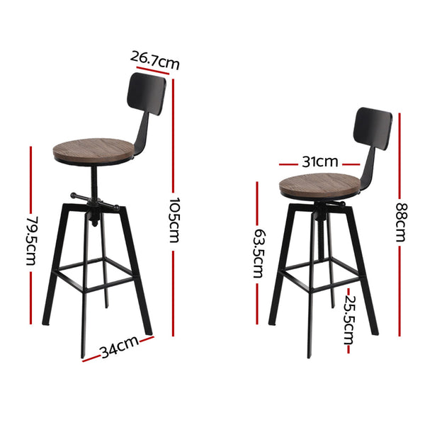 Artiss Set Of 2 Rustic Style Metal Bar Stool Black And Wood Benches Bar Stools