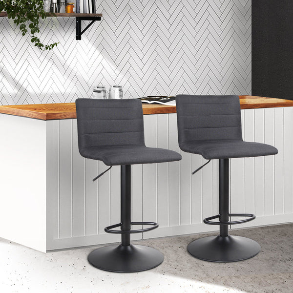 Artiss Set Of 2 Faux Linen Bar Stools Black Benches Bar Stools