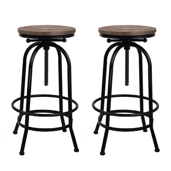 Artiss Set Of 2 Bar Stool Round Seat Wood Metal Black And Brown Benches Bar Stools