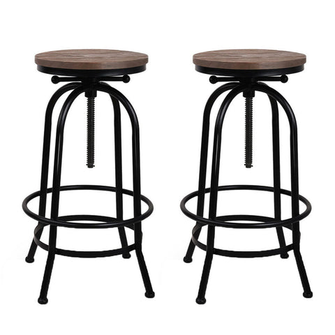 Artiss Set Of 2 Bar Stool Round Seat Wood Metal Black And Brown Benches Bar Stools