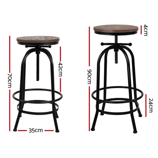 Artiss Set Of 2 Bar Stool Round Seat Wood Metal Black And Brown Benches Bar Stools