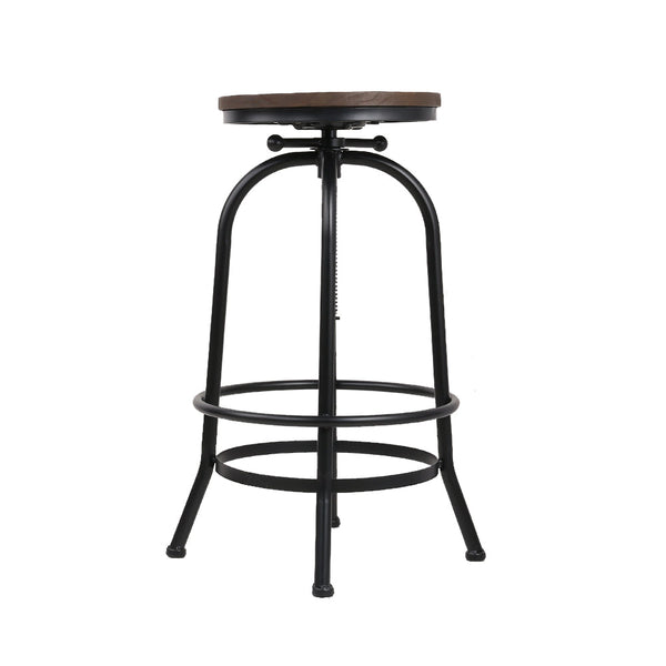 Artiss Set Of 2 Bar Stool Round Seat Wood Metal Black And Brown Benches Bar Stools