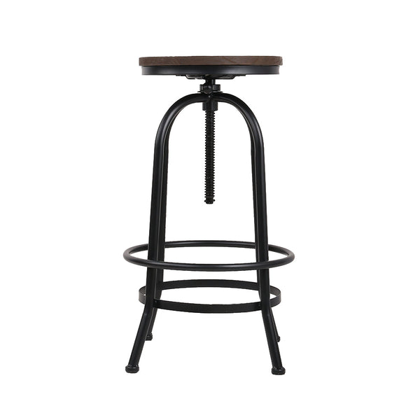 Artiss Set Of 2 Bar Stool Round Seat Wood Metal Black And Brown Benches Bar Stools