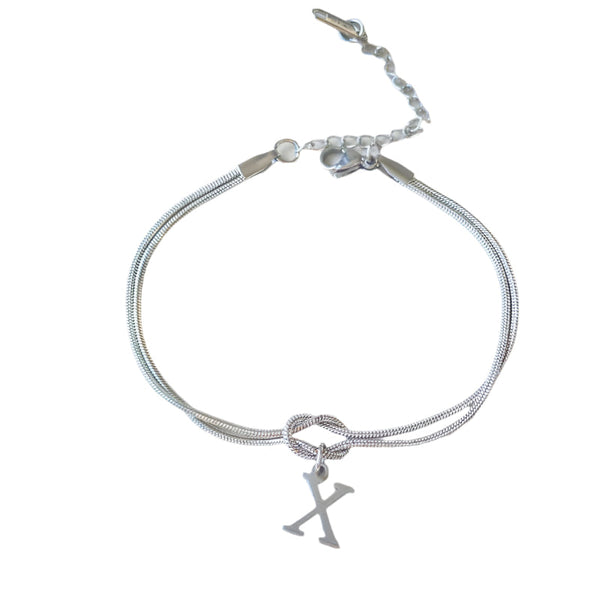 Veile Studios Letter A Z Love Knot For Women Couple Gold Colour Dainty Snake Chain Bracelets