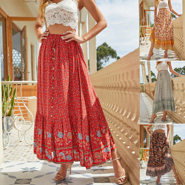 Rustic Retro Vacation Hemline Half Skirt Polyester Bohemian Ethnic Wind Country Skirts