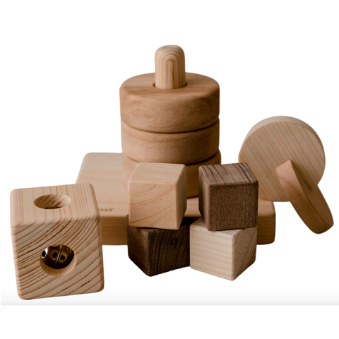 Baby Shower Gift Set Montesorri Toys Dual Discs Ring Stacker Cube Rattle Blocks