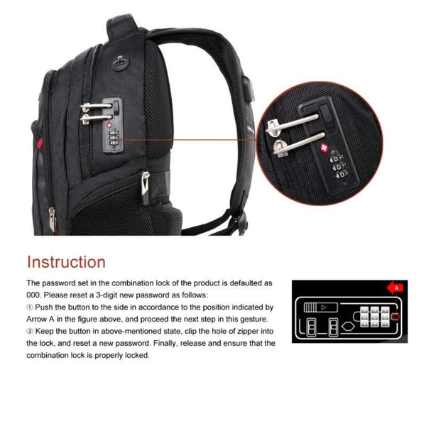 Laptop Backpack 15.6 Inch Laptops Tablets Storage Bag Usb Charging Port Combination Lock Laptop Cases & Bags