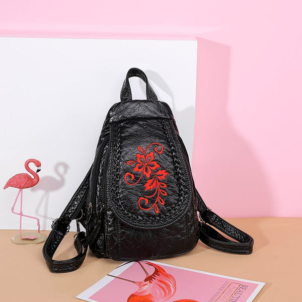 Backpack Embroidery Pu Leather Backpacks For Women Fashion Shoulder Bags Travel School Women's Bags & Handbags