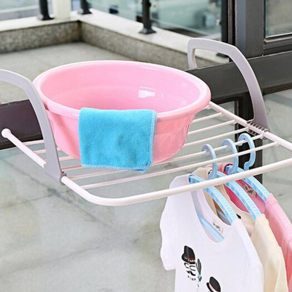 Balcony Indoor Outdoor Telescopic Clothes Pole Folding Drying Rack Gray Big Size Washing Lines