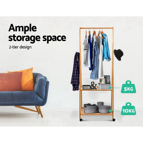 Artiss Bamboo Hanger Stand Clothes Rack Display Shelf Garment Racks