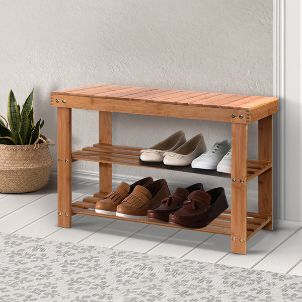 Artiss Bamboo Shoe Rack Seat Bench Organiser Shelf Stool Shoe Racks