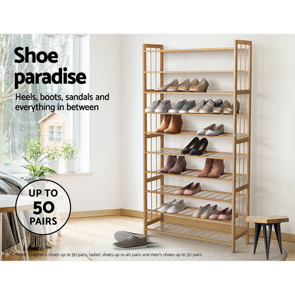 Artiss 10 Tier Bamboo Shoe Rack Shelf Stand Storage Organizer Shoe Racks