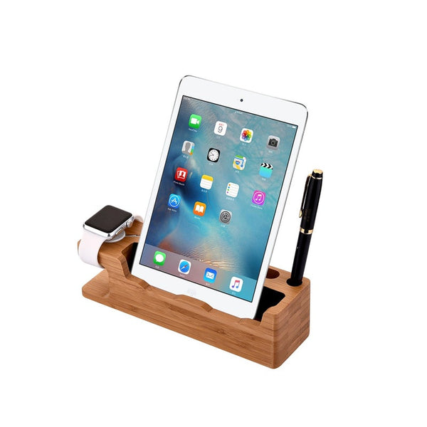 Bamboo Desktop Mobile Phone Bracket Base Multifunctional Watch Mounts & Holders