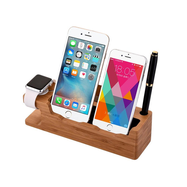 Bamboo Desktop Mobile Phone Bracket Base Multifunctional Watch Mounts & Holders
