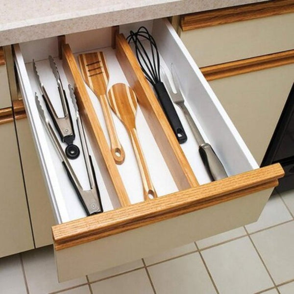 Bamboo Drawer Divider Kitchen Storage Organizer Organic Material One Pack Other Kitchen Storage