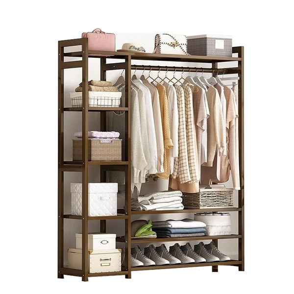 Amazingooh Bamboo Clothes Rack Garment Closet Storage Organizer Hanging Rail Shelf Dress Room 120Cm Placeholder