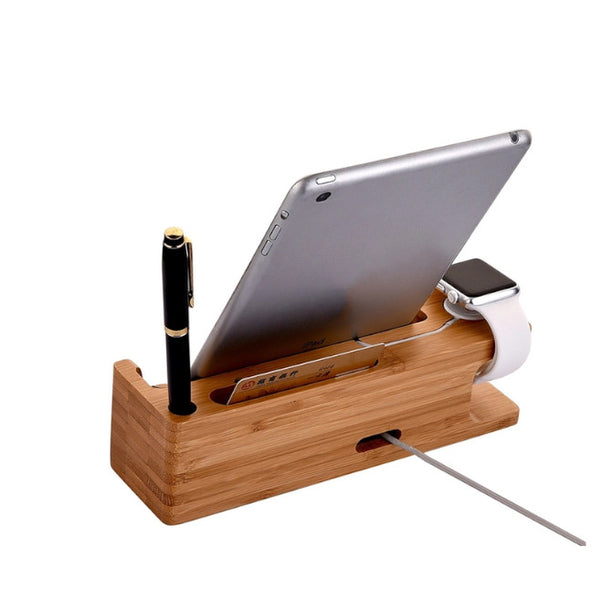Bamboo Desktop Mobile Phone Bracket Base Multifunctional Watch Mounts & Holders