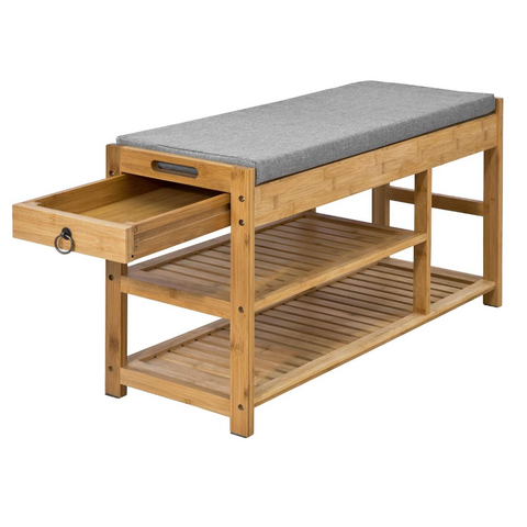 Vikus Bamboo Shoe Bench Drawers Lift Top Shoe Organisers