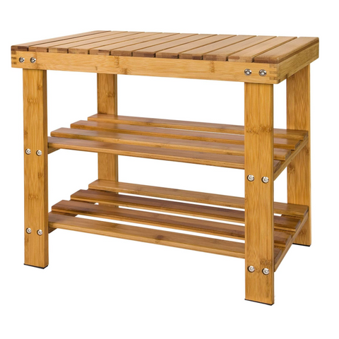 Bamboo Shoe Bench Rack Storage With Shelves