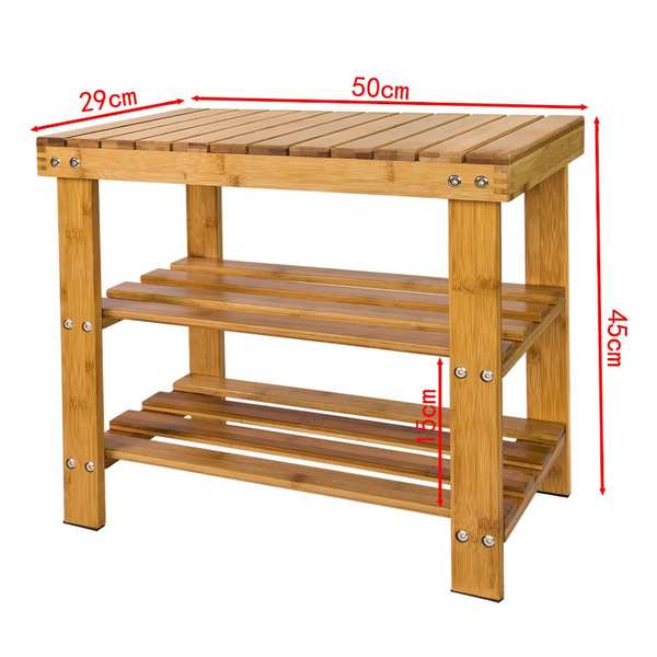 Bamboo Shoe Bench Rack Storage With Shelves