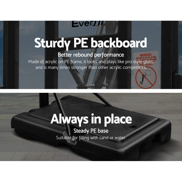 Everfit 3.05M Basketball Hoop Stand System Ring Portable Net Height Black Basketball Backboards