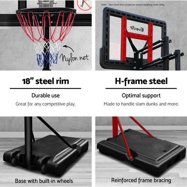 Everfit 3.05M Basketball Hoop Stand System Ring Portable Net Height Black Basketball Backboards