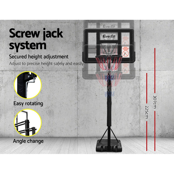 Everfit 3.05M Basketball Hoop Stand System Ring Portable Net Height Black Basketball Backboards