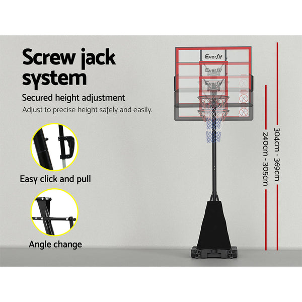 Everfit Basketball Hoop Stand System Height Net Ring Red Basketball Backboards