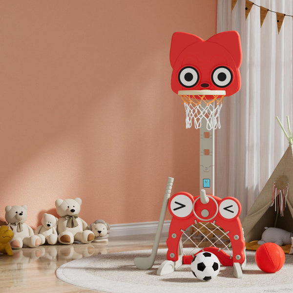 Keezi Kids Basketball Hoop Stand 5 In 1 Sports Center Toys Set Red Outdoor Toy Balls