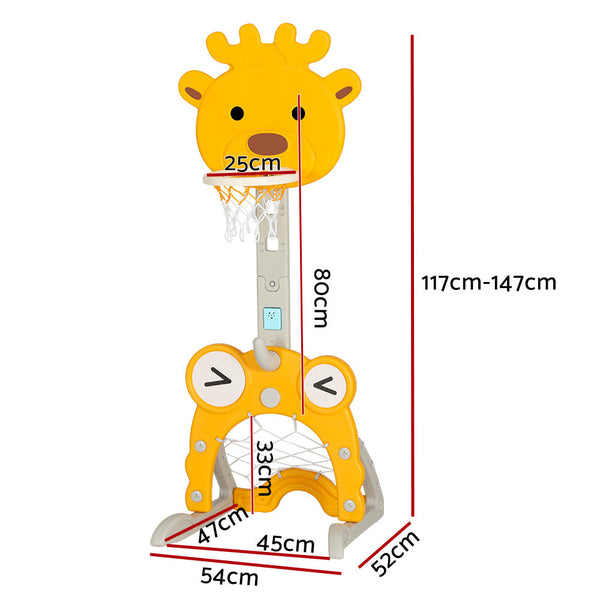 Keezi Kids Basketball Hoop Stand 5 In 1 Sports Center Toys Set Yellow Outdoor Toy Balls