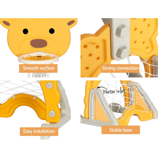 Keezi Kids Basketball Hoop Stand 5 In 1 Sports Center Toys Set Yellow Outdoor Toy Balls