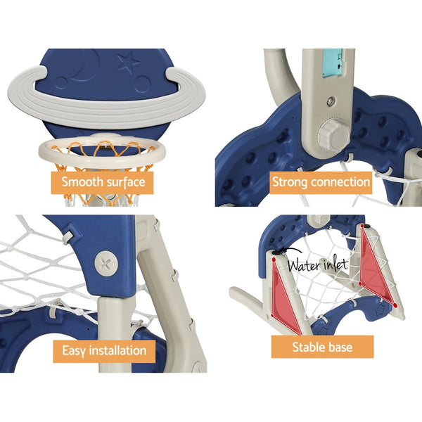 Keezi Kids Basketball Hoop Stand 6 In 1 Sports Center Toys Set Blue Outdoor Toy Balls