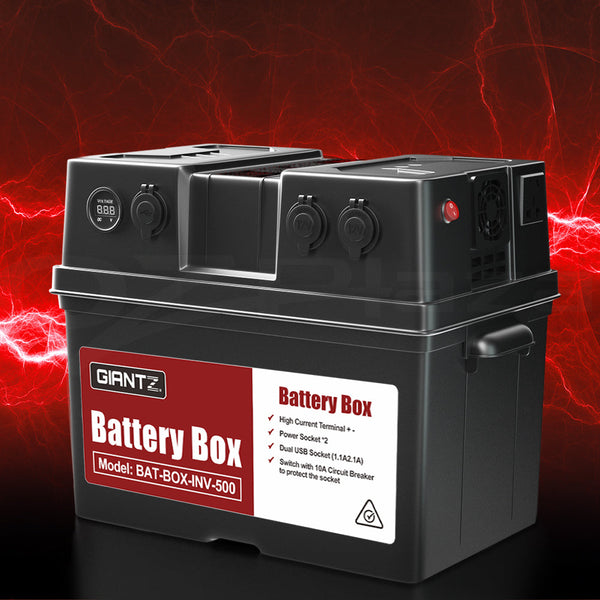 Giantz Battery Box 500W Inverter Deep Cycle Portable Caravan Camping Usb