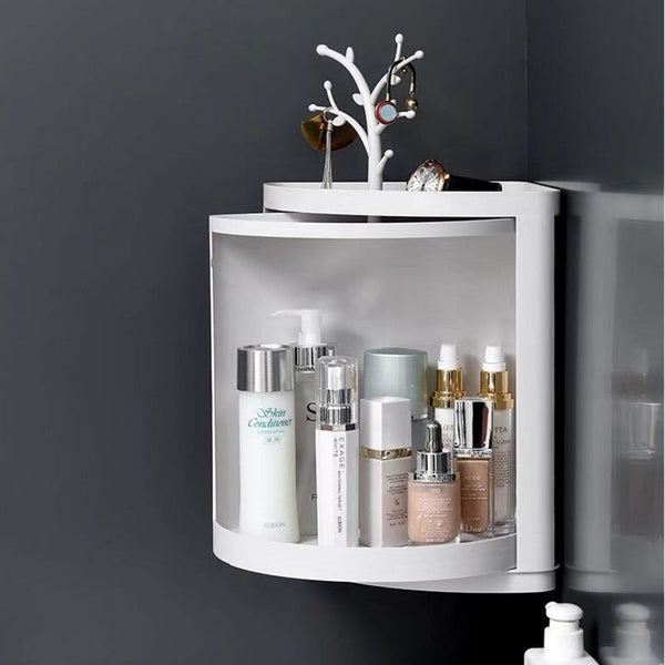 Bathroom Rotating Triangle Rack Suction Wall Dust Proof Storage Cabinet Kitchen Corner Makeup Bathroom Cabinets