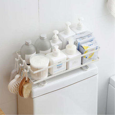 Bathroom Storage Organizer Shelf Shampoo Shower Gel Rack With Hooks