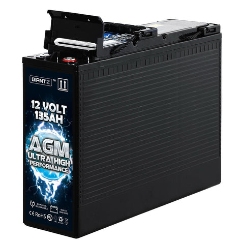 Giantz Agm Deep Cycle Battery 12V 135Ah Portable 4Wd Sealed Marine Solar Slim