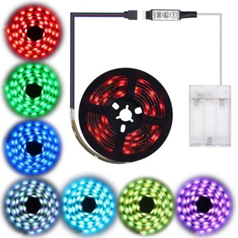 Battery Power 5050 Rgb Waterproof Background Strip Light 30 Leds Per Meter With Key Controller Black 1M