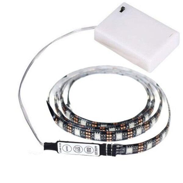 Battery Power 5050 Rgb Waterproof Background Strip Light 30 Leds Per Meter With Key Controller Black 1M