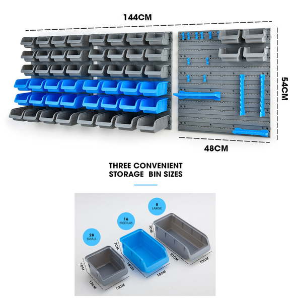 Baumr Ag Baumr Ag 69Pc Wall Mounted Parts Bin Rack With Tool Holders Blue Wall Tool Racks
