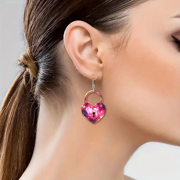 Romantic Key Heart Lock Acrylic Types And B Unisex New Collection Earrings