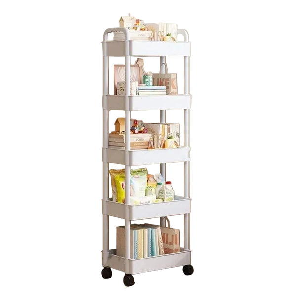 White Rolling Storage Cart Multifunctional Open Shelves For Books Ideal Kitchen And Bedroom Kitchen Carts