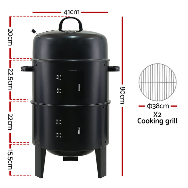 Grillz 3 In 1 Charcoal Bbq Smoker Black Barbecues Grills & Smokers