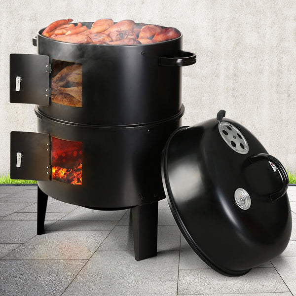 Grillz 3 In 1 Charcoal Bbq Smoker Black Barbecues Grills & Smokers