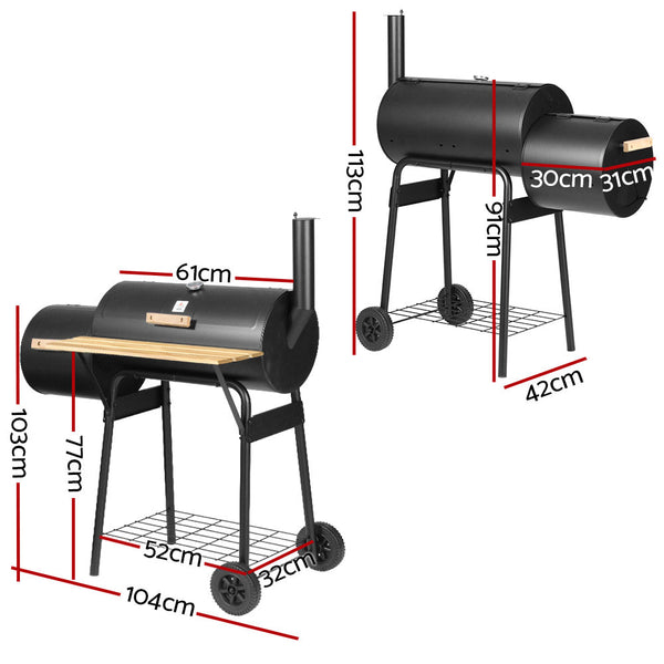 Grillz 2 In 1 Offset Bbq Smoker Black Barbecues Grills & Smokers