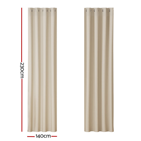 Artiss 2X Blockout Curtains Blackout Eyelet 140X230cm Beige Curtains & Drapes